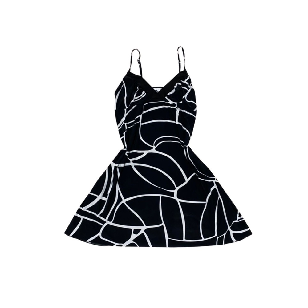 Vintage 1990's Lingerie Black White Zebra Geometric Dress Intimates Sleepwear M